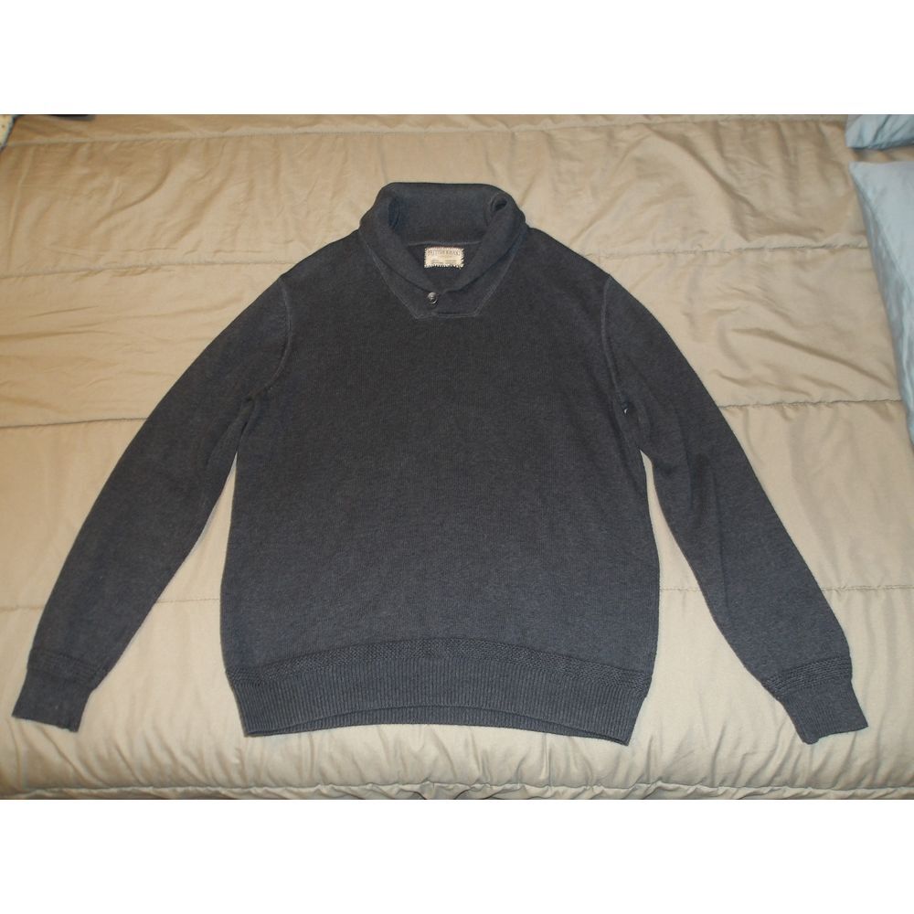 British Khaki Charcoal Gray Mock Neck Sweater‎ Casual Long Sleeve Pullover Knit
